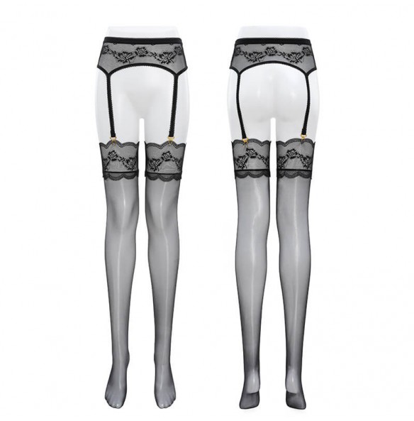 FEE ET MOI - Shiny Lace Corset Strappy Stockings (Black) FEE ET MOI - Shiny Lace Corset Strappy Stockings (Black)